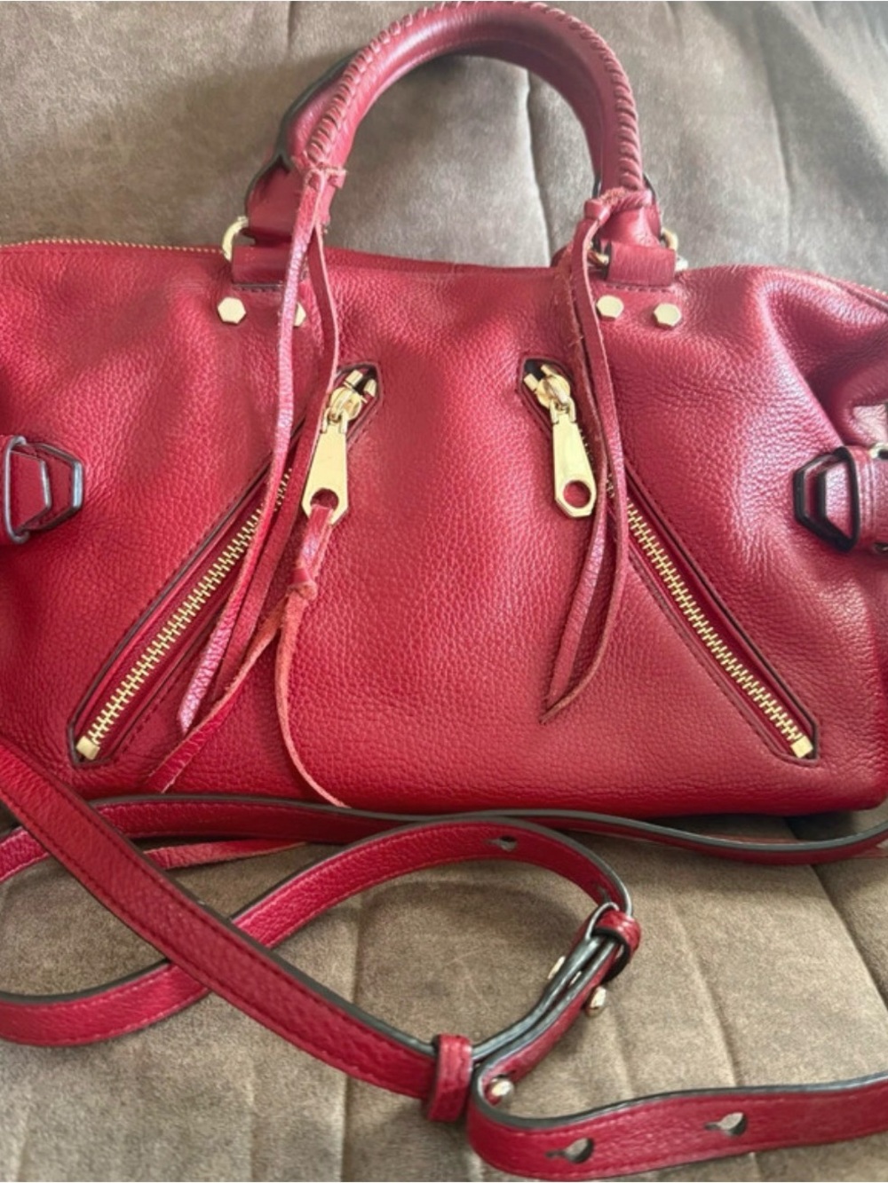 Rebecca Minkoff Red Pebbled Leather Satchel with Gold Hardware
